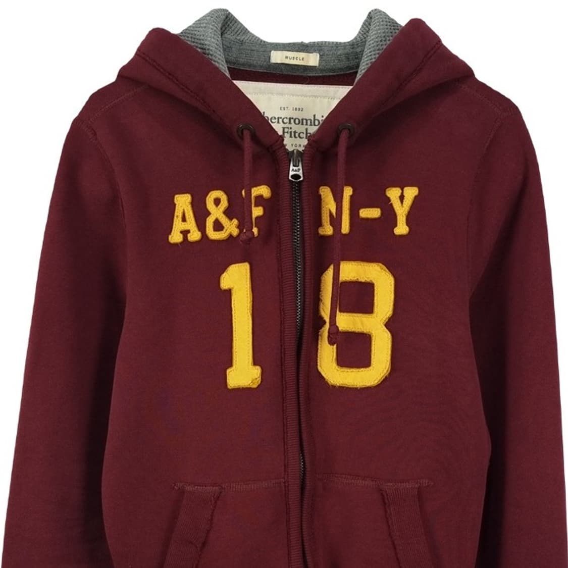 [아베크롬비] Y2K 빈티지 로고 패치 후드 집업 버건디 M18947 상품이미지4