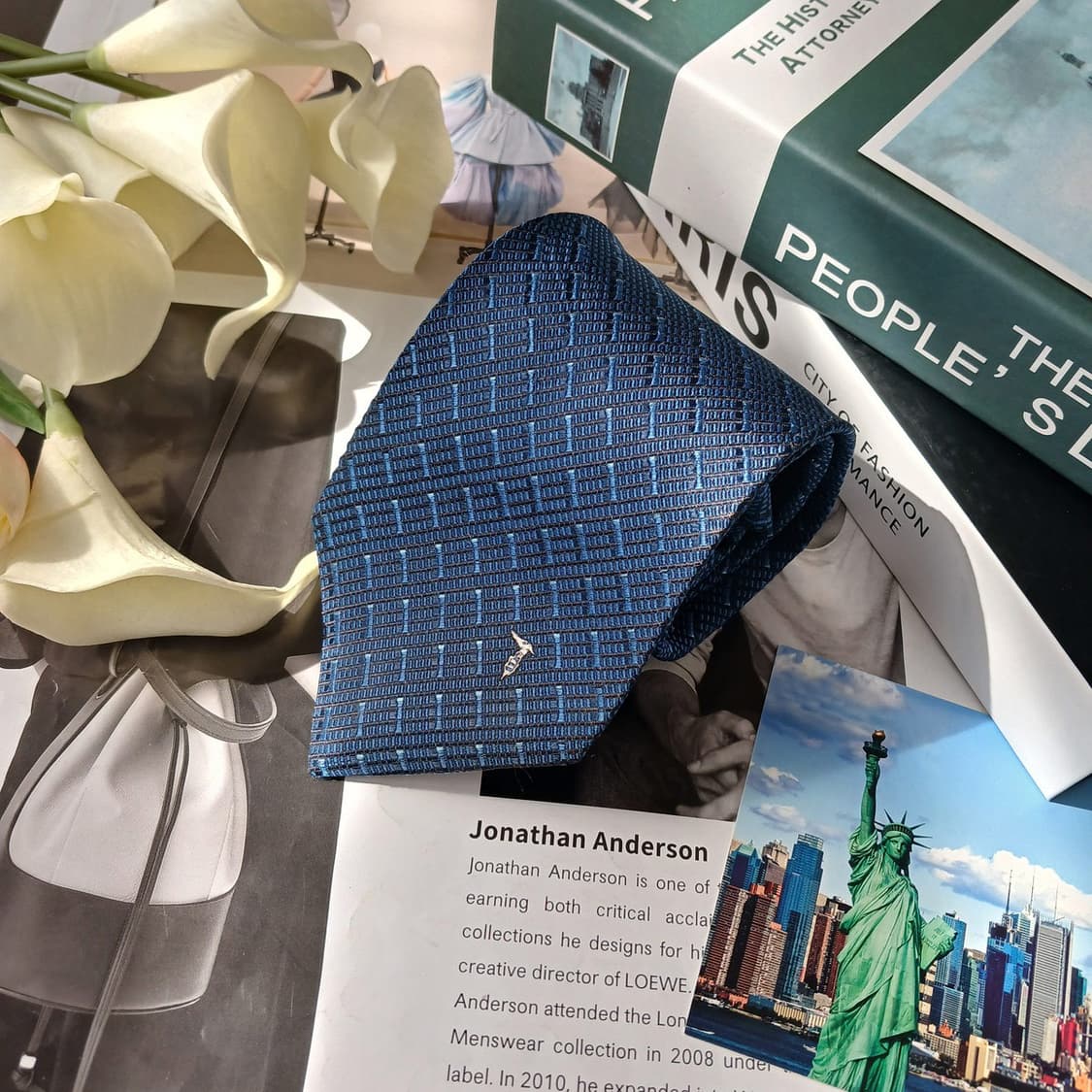 트루사르디 네이비 자카드 패턴 넥타이 9.2cm S~A+등급 E786 상품이미지2