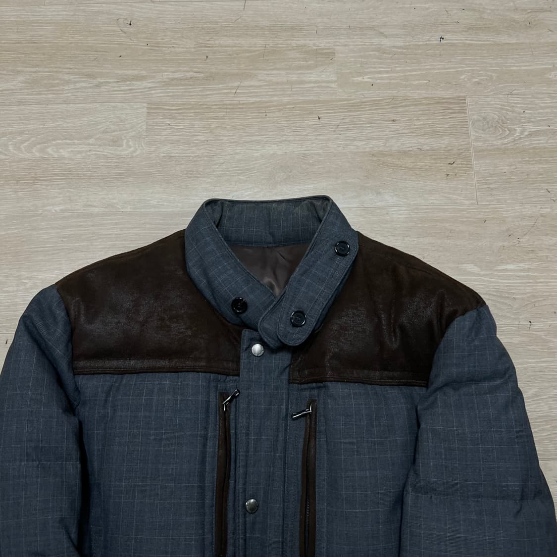 에스티코 덕다운 글렌 체크 레더 배색 패딩 점퍼 [차콜] 2XL/110 상품이미지2