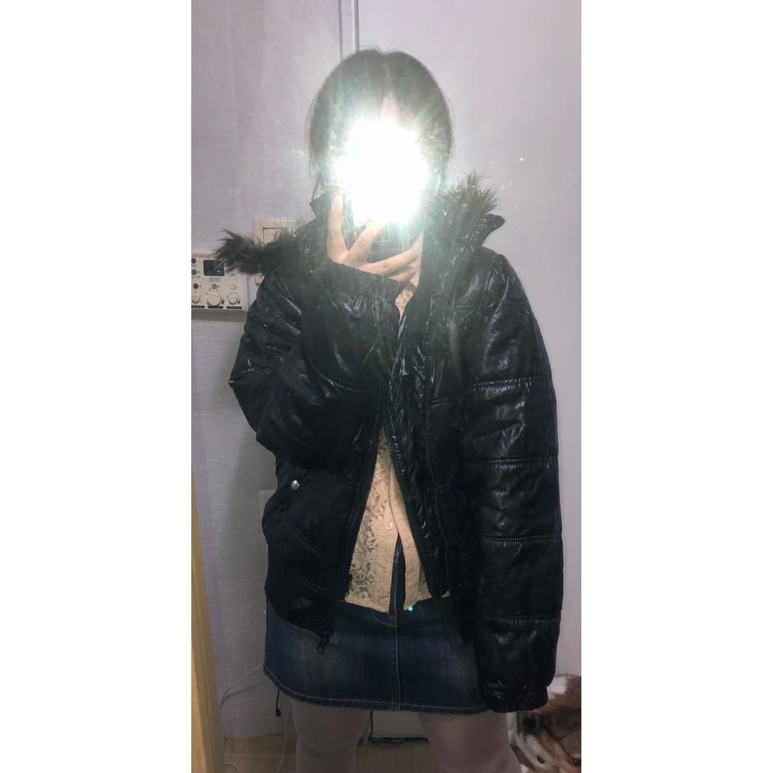 빈티지 후드 에코퍼 유광 숏패딩 y2k 그런지 펑크 상품이미지2