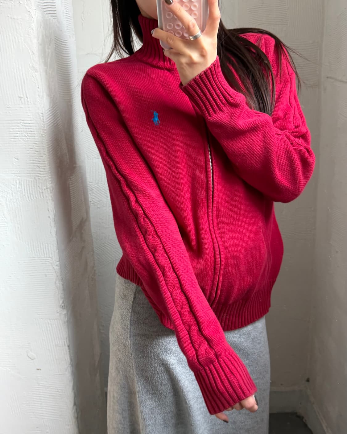 Polo 랄프로렌 코튼 레드컬러 사이드라인 니트집업 상품이미지2