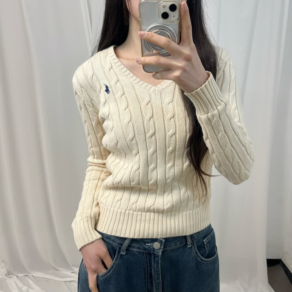 Polo Ivory V-Neck Cable Knit 상품이미지3