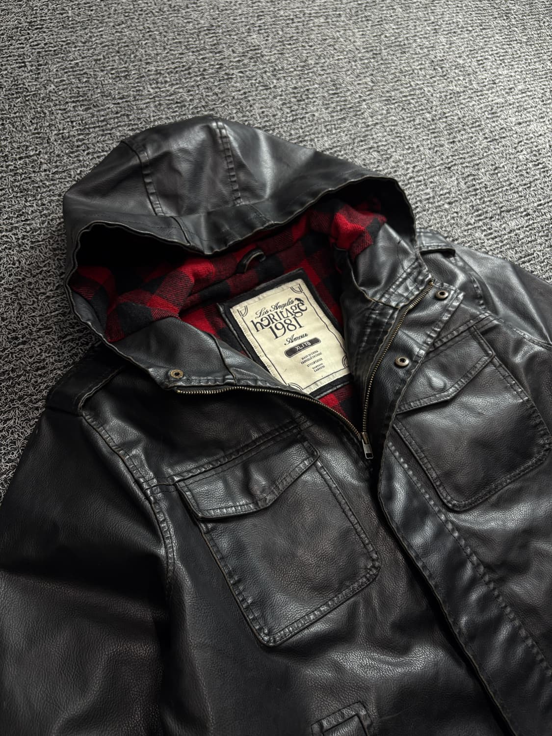 헤리티지 1981 빈티지 타탄 체크 후드 레더 자켓 1430 상품이미지1