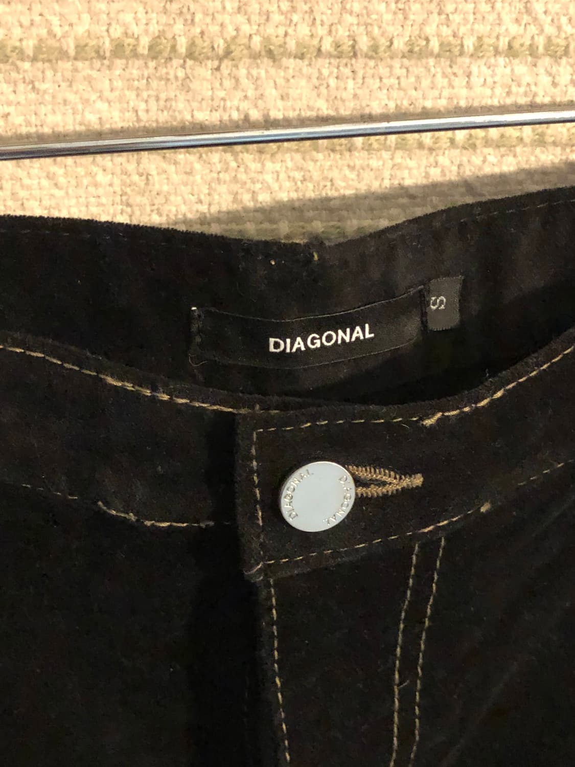 다이애그널 벨벳 코튼 원턱 와이드 팬츠 블랙 S 상품이미지3