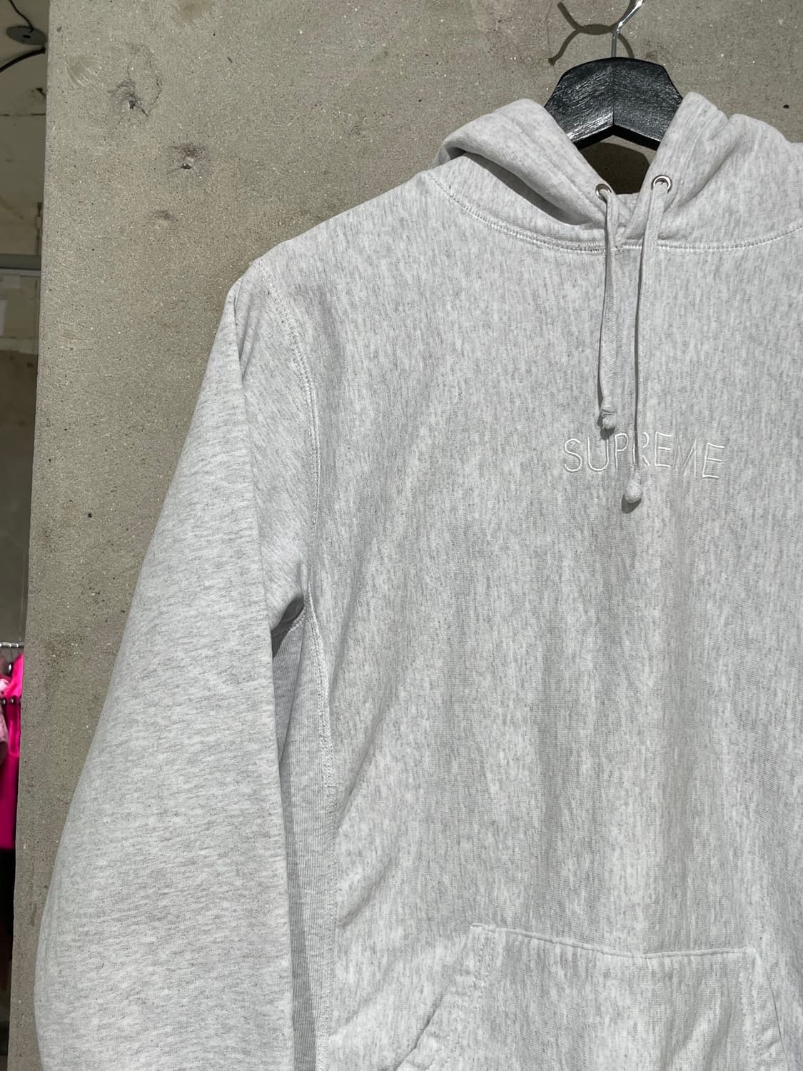 슈프림 멜란지 라이트 그레이 자카드 로고 스웻 후디 상품이미지2
