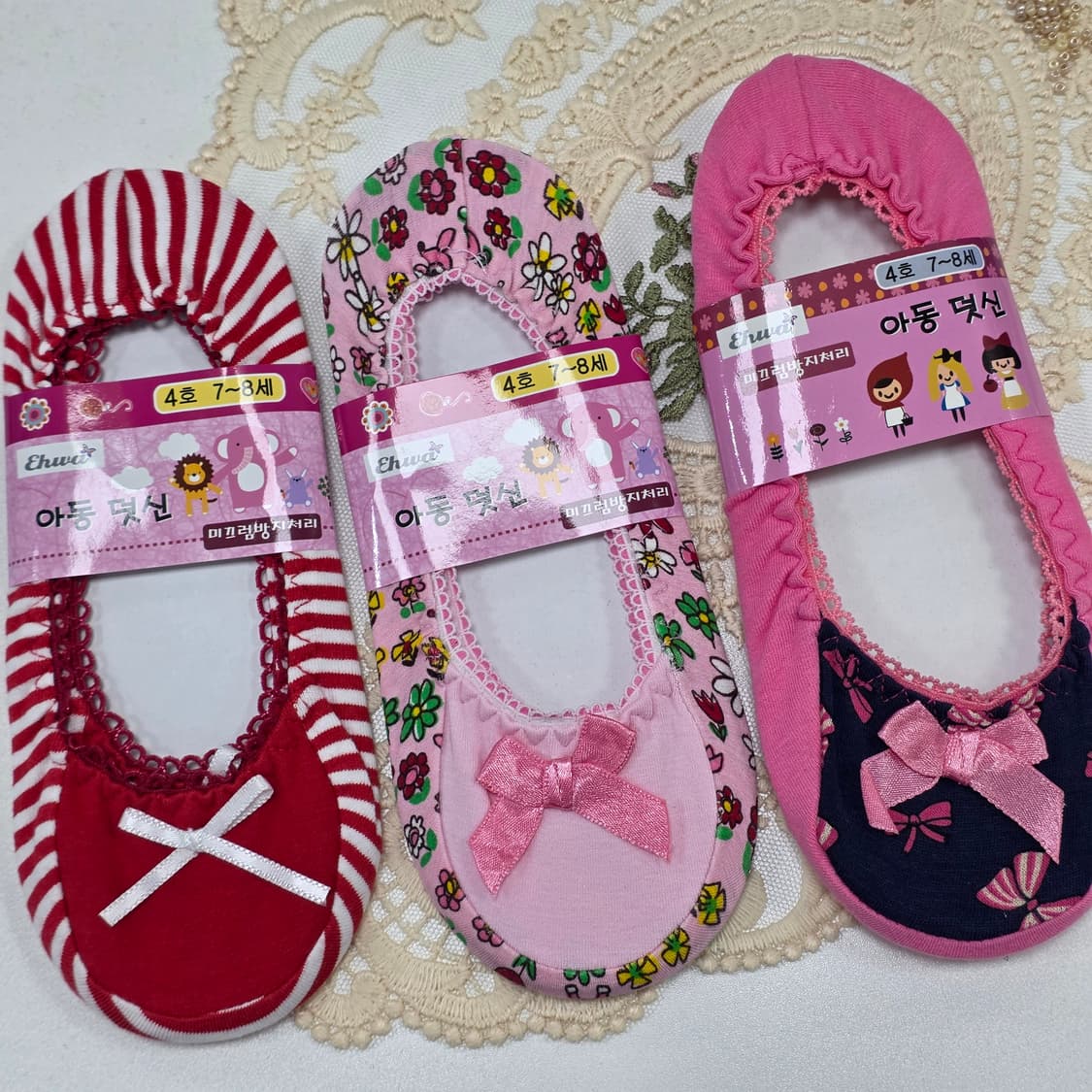 고전 빈티지 2010s히메갸루 로리타풍 핑크 레드 리본 공주 아동덧신 상품이미지1