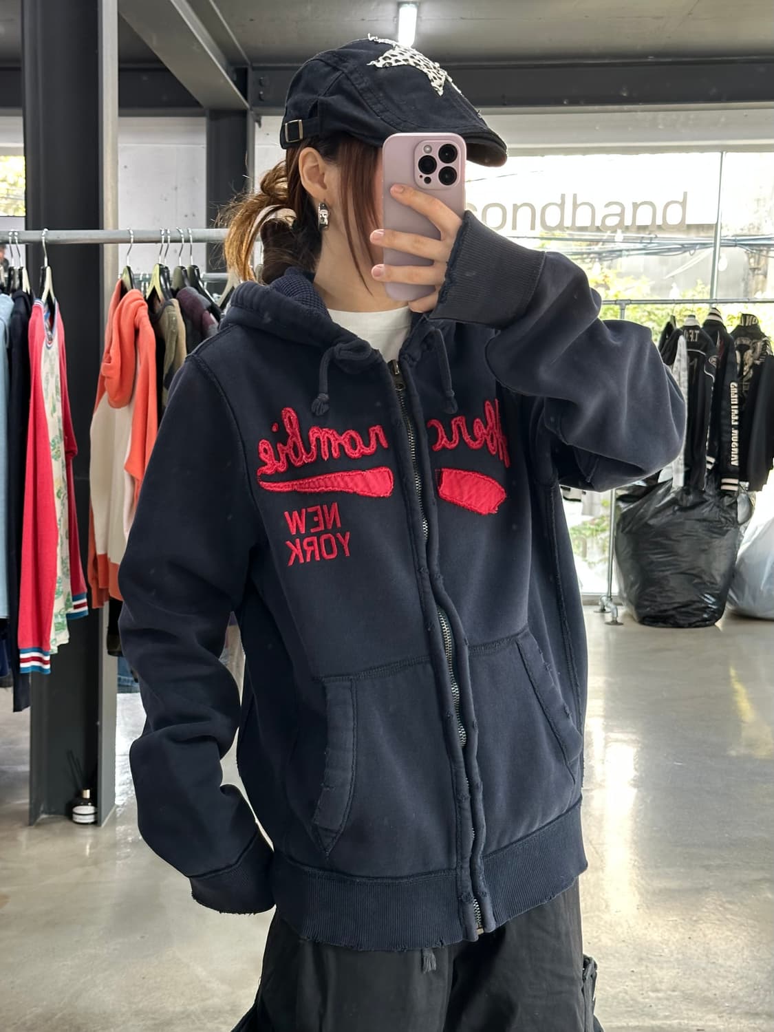 아베크롬비 머슬핏 데미지 후드집업 네이비 상품이미지3