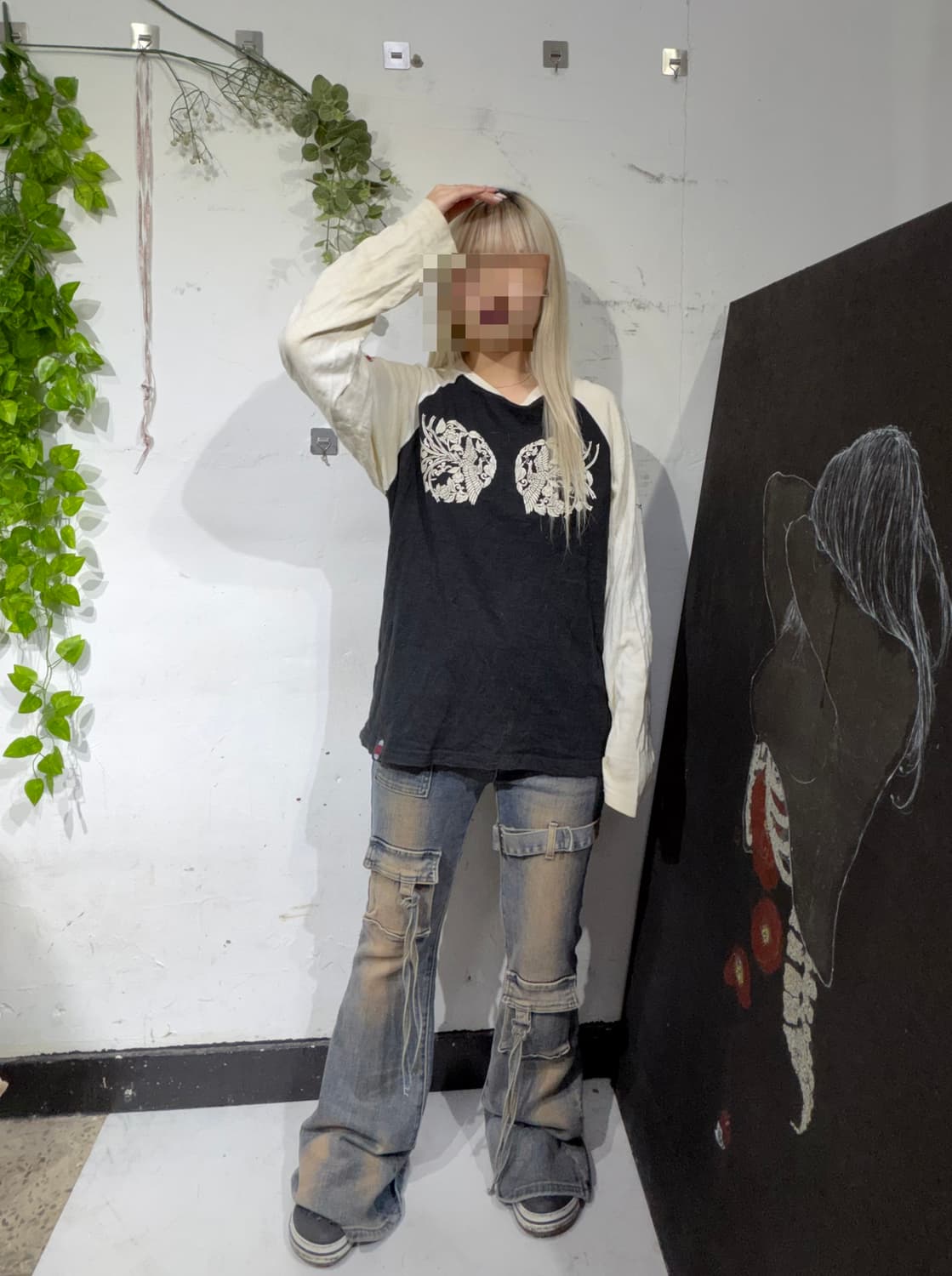 일본빈티지 오리엔탈 프린팅 롱 슬리브 긴팔 티셔츠 M 상품이미지3