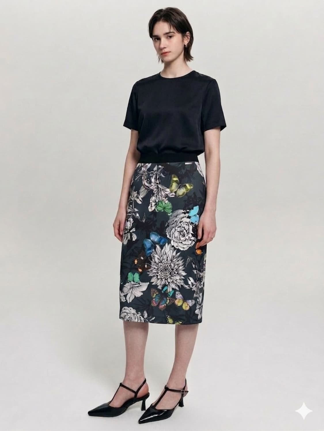 ✨봄 하객룩 | 플라워 패턴 밴딩 미디 스커트 55 | 날씬핏 상품이미지2