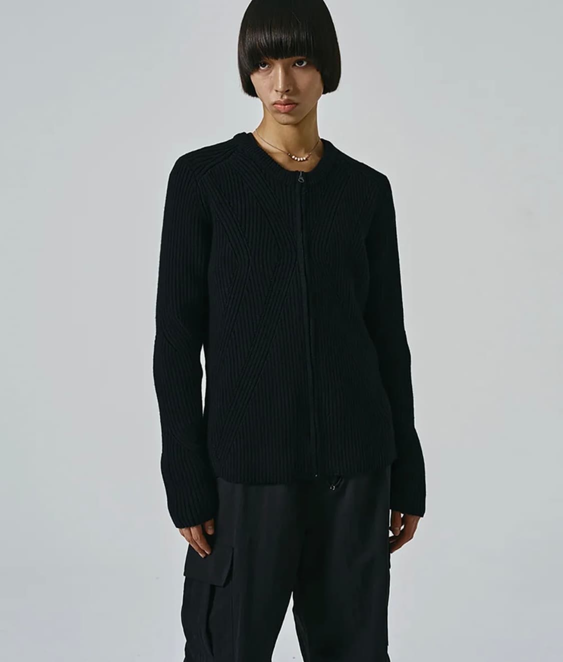 노이어 울 리브드 집업 가디건 50사이즈 새제품 상품이미지1