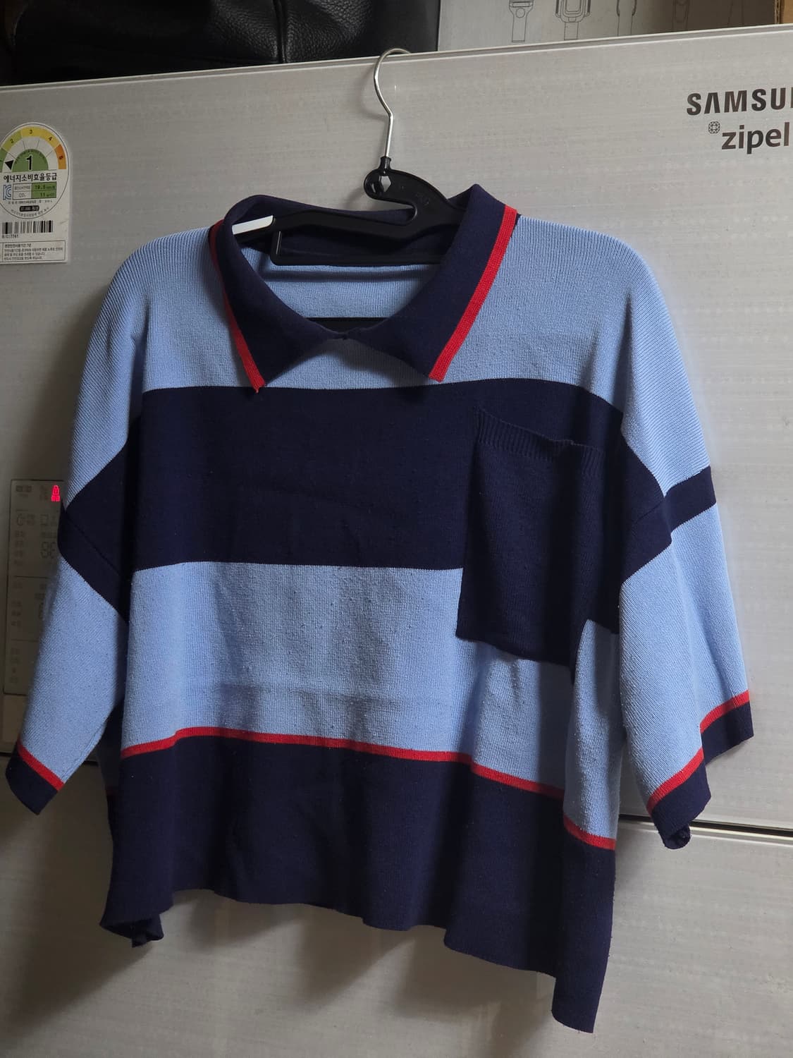 5천원급처! 핀터깔 카라 배색 크롭 니트 상품이미지1