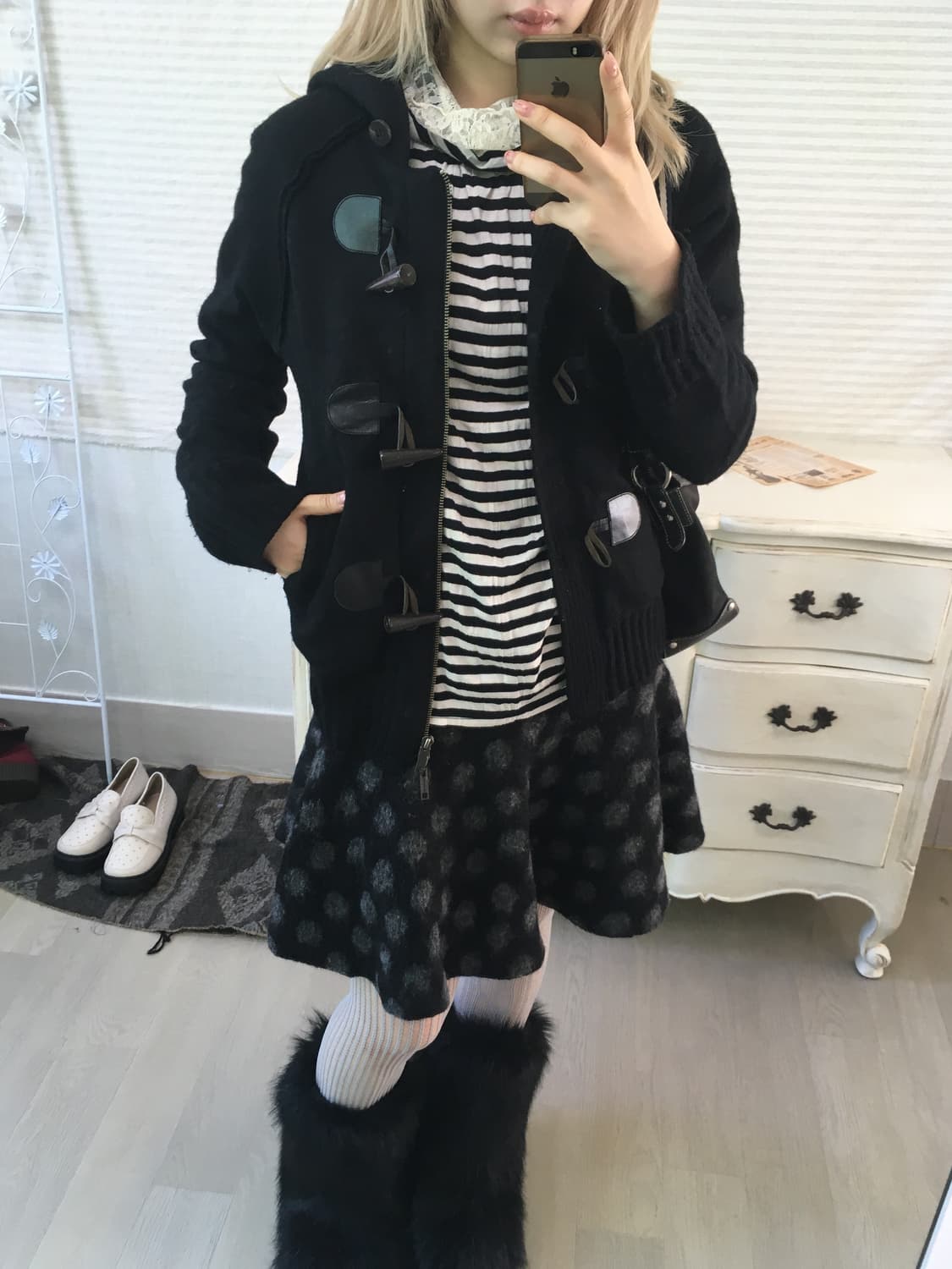 jpn vintage black charcoal dot wool sk 상품이미지5