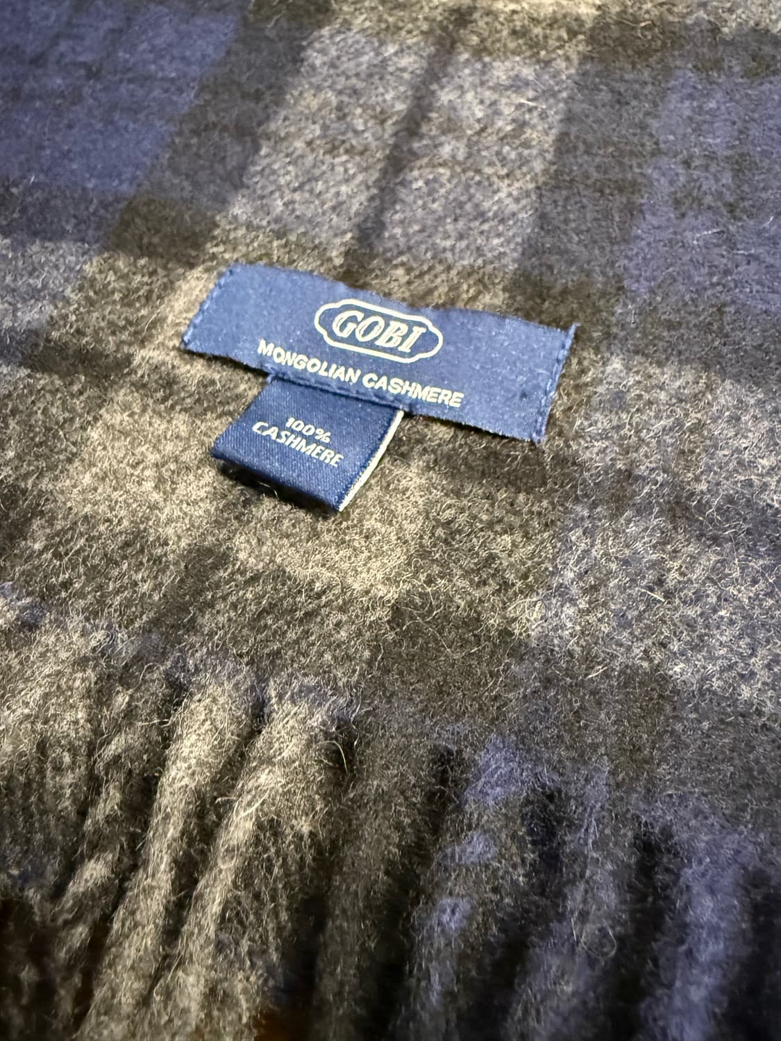 FREE 고비 GOBI 몽골리안 캐시미어 체크 프린지 머플러 네이비 상품이미지4
