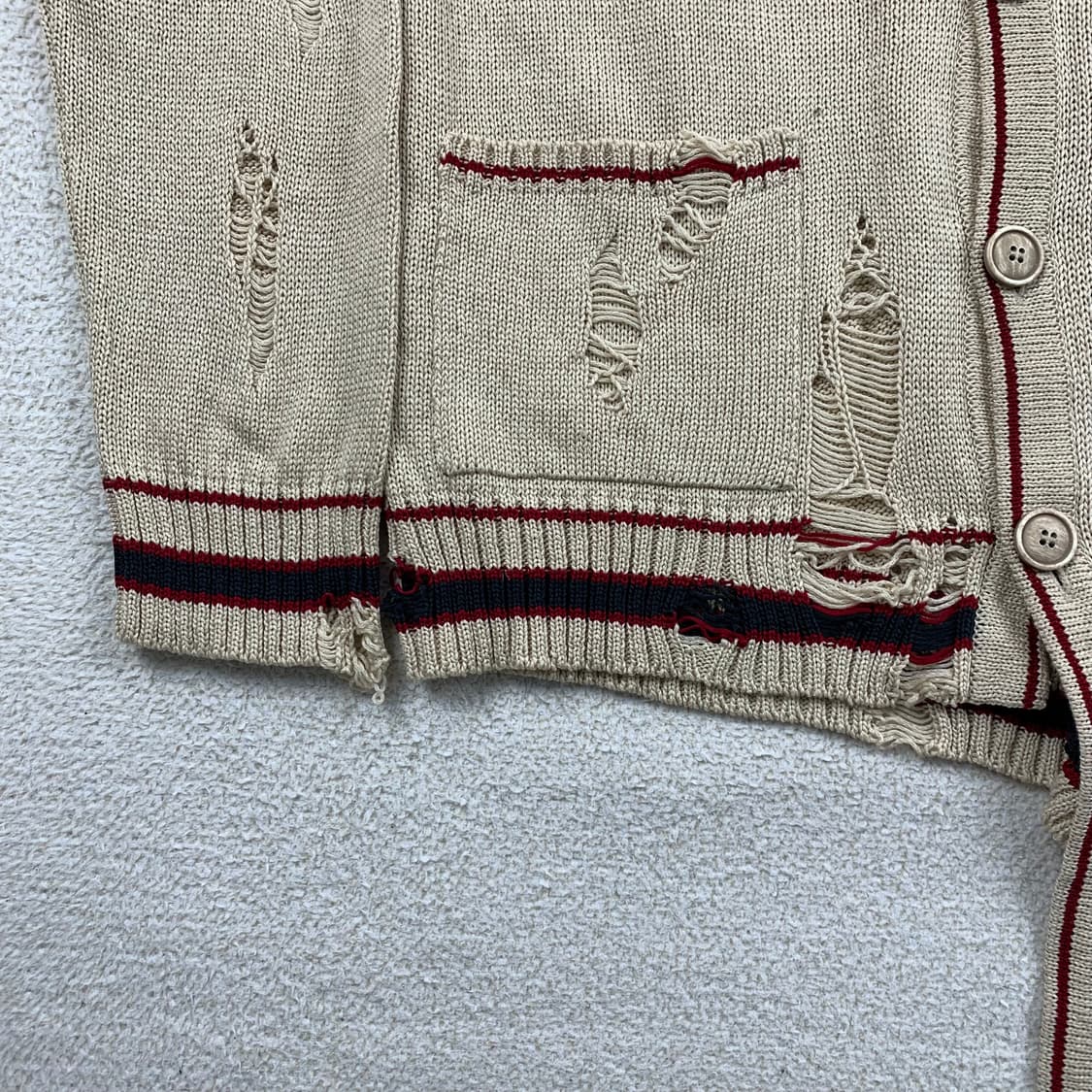 메종 미하라 야스히로 비대칭 크러쉬 니트 가디건 베이지 상품이미지5