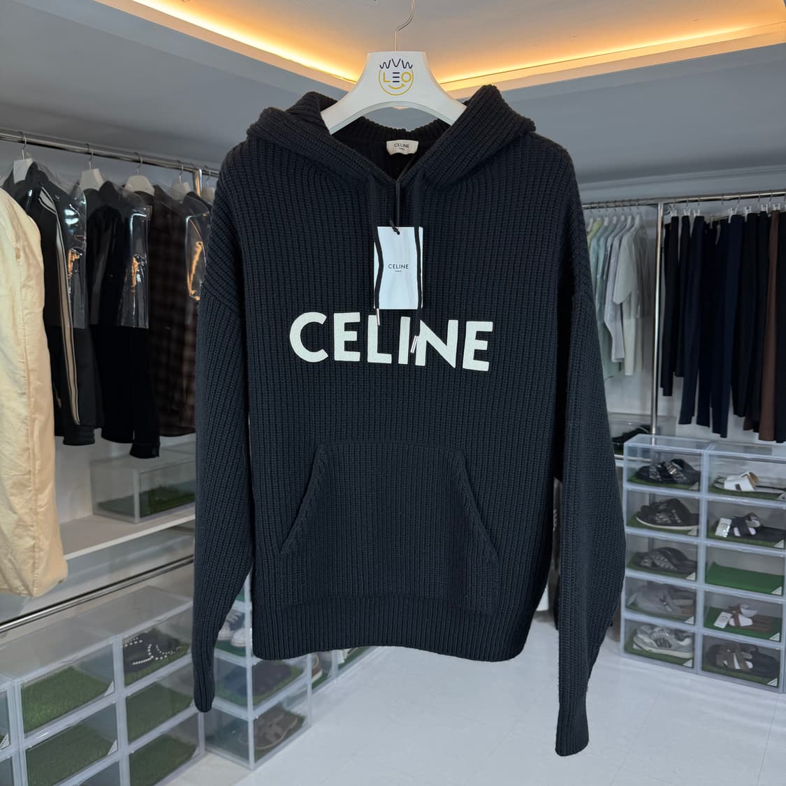 [리오브] 셀린느 리브드 울 로고 니트 후드 상품이미지1