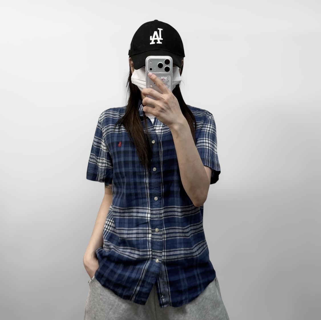 폴로 랄프로렌 포니 로고 체크 린넨 반팔셔츠 상품이미지1