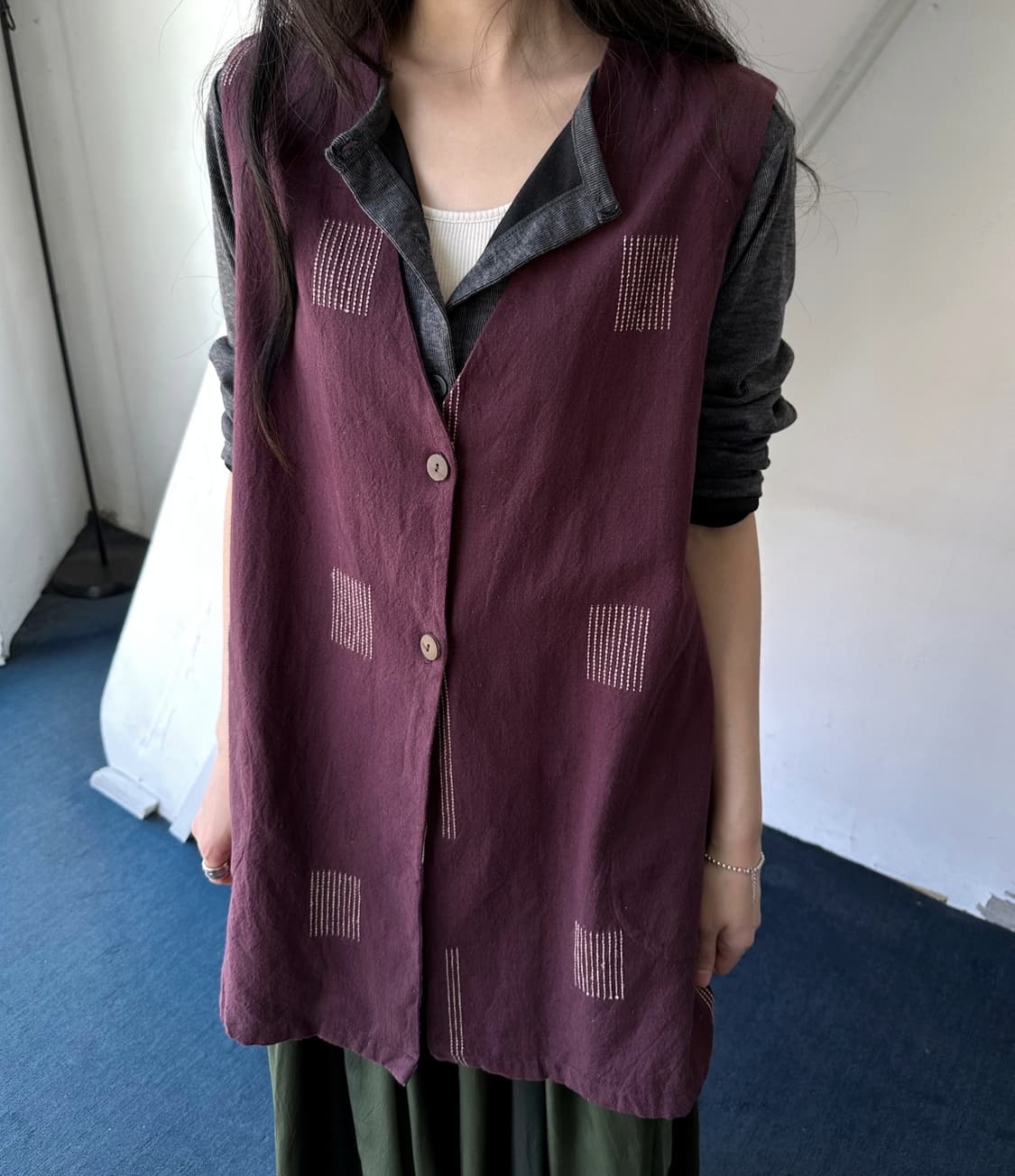 Natural design stitch long vest  상품이미지7