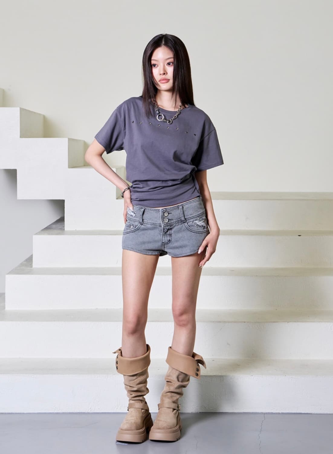 이유씨티 euct 스터드 마이크로 데님 숏팬츠 상품이미지1
