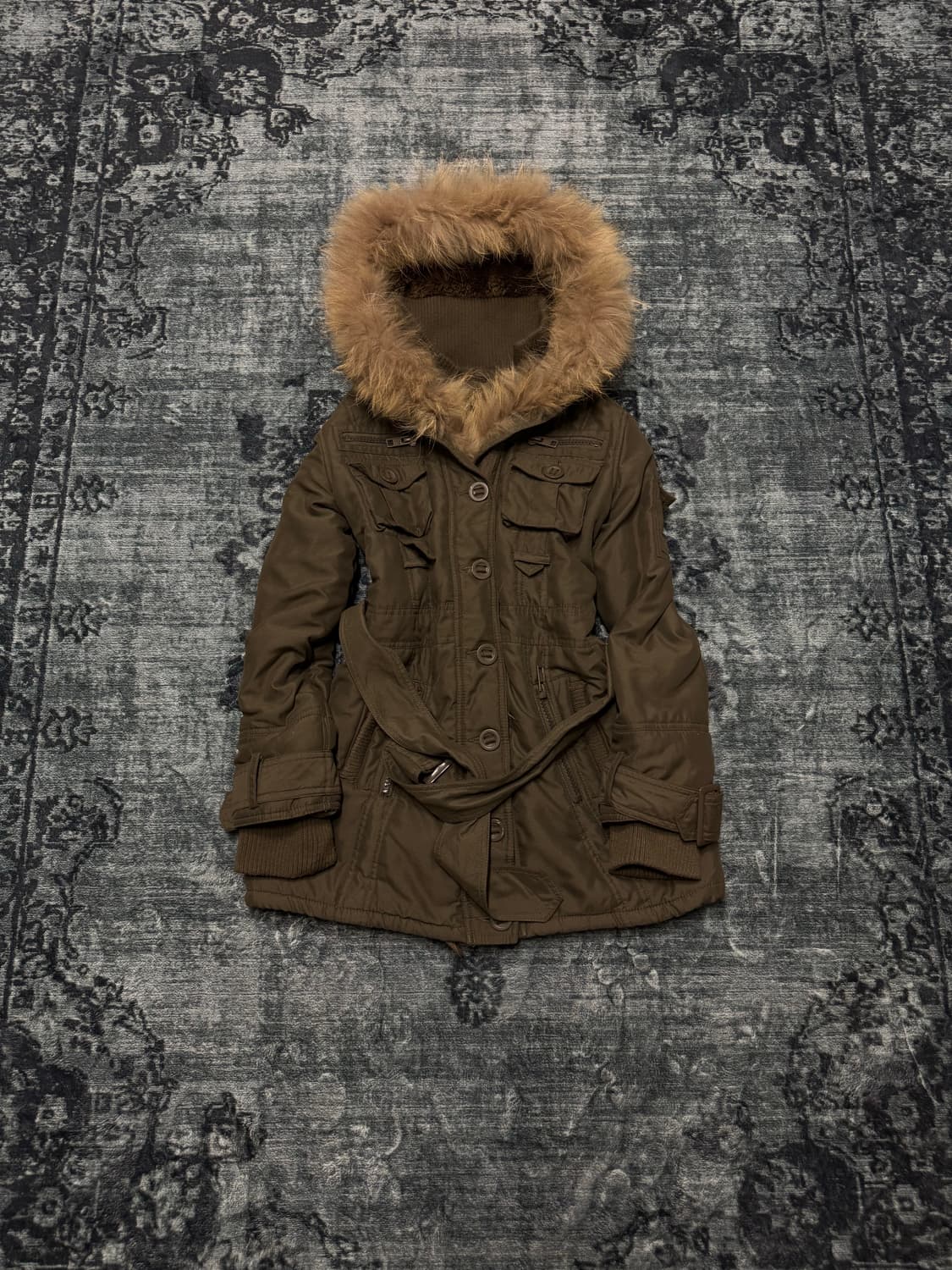 Unknown 00s racoon fur trimming military 상품이미지1