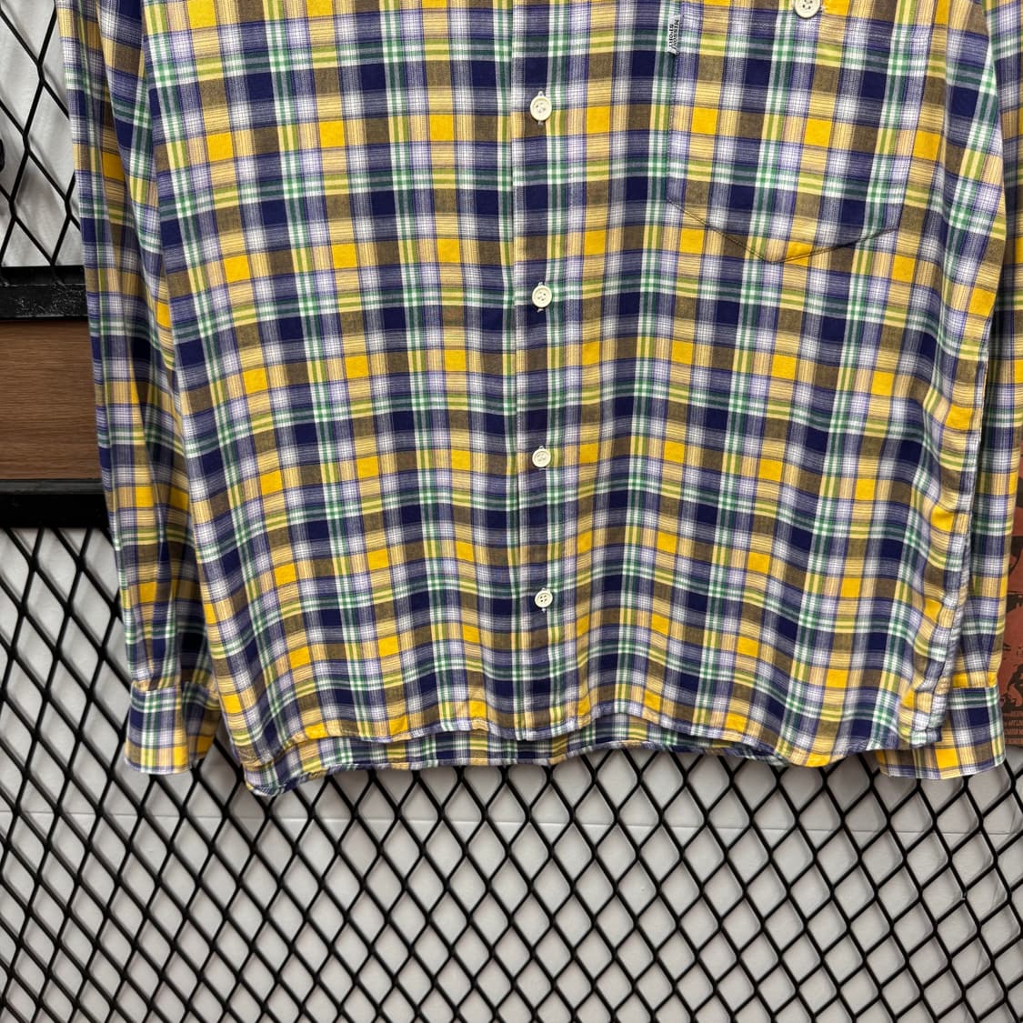00s 미쏘니 스포츠 체크 패턴 셔츠 차이나 카라 포인트 옐로우 그린 상품이미지4
