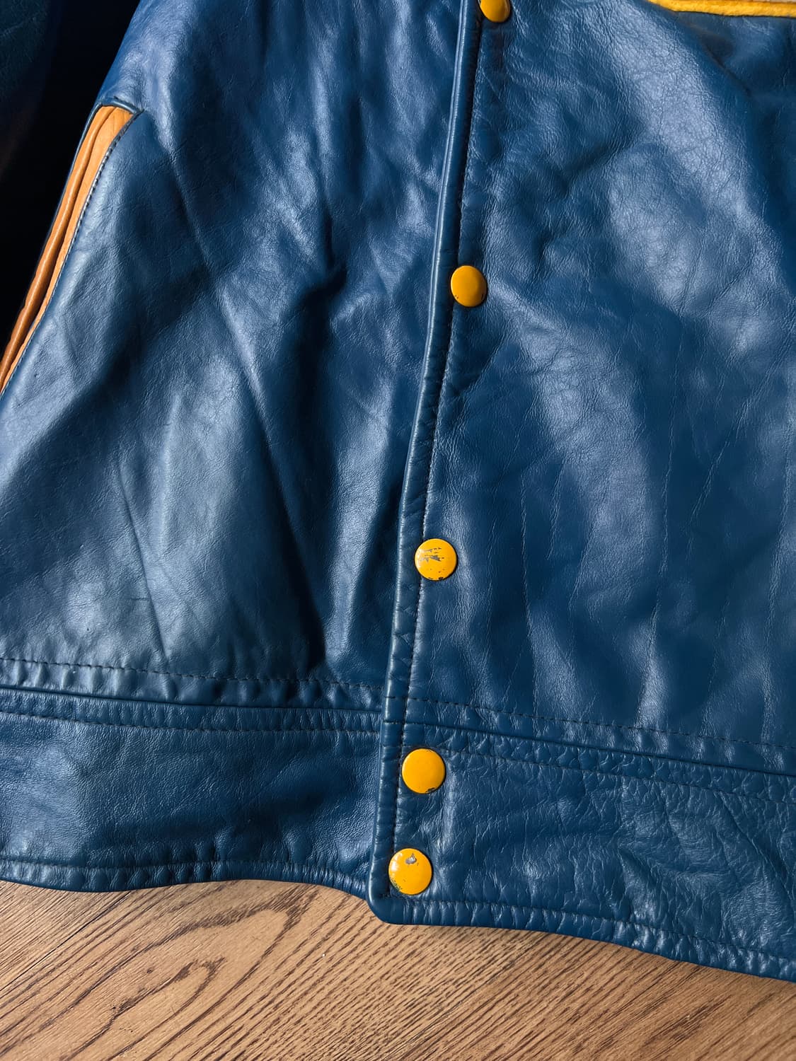 [M]90's USA 빈티지 블루 레더 하키 바시티 자켓 상품이미지6