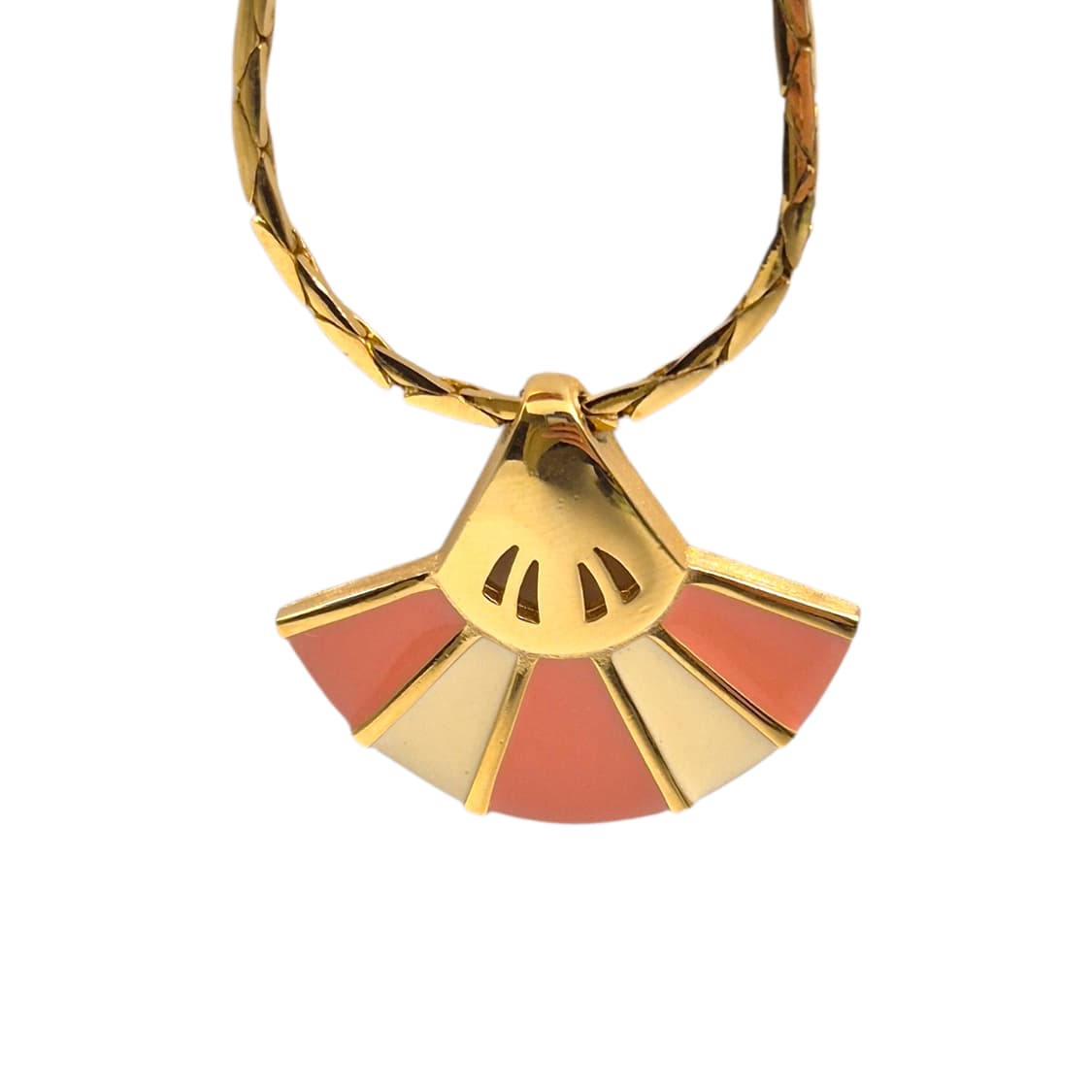 80s 프랑스 지방시 비쥬 에나멜 부채 뱀부 체인 초커 상품이미지1