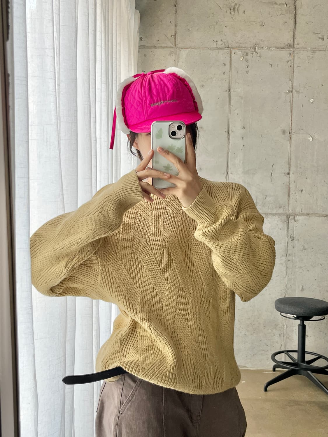 90s Courreges 꾸레쥬 퀼티드 이어플랩 캡 핑크 상품이미지4