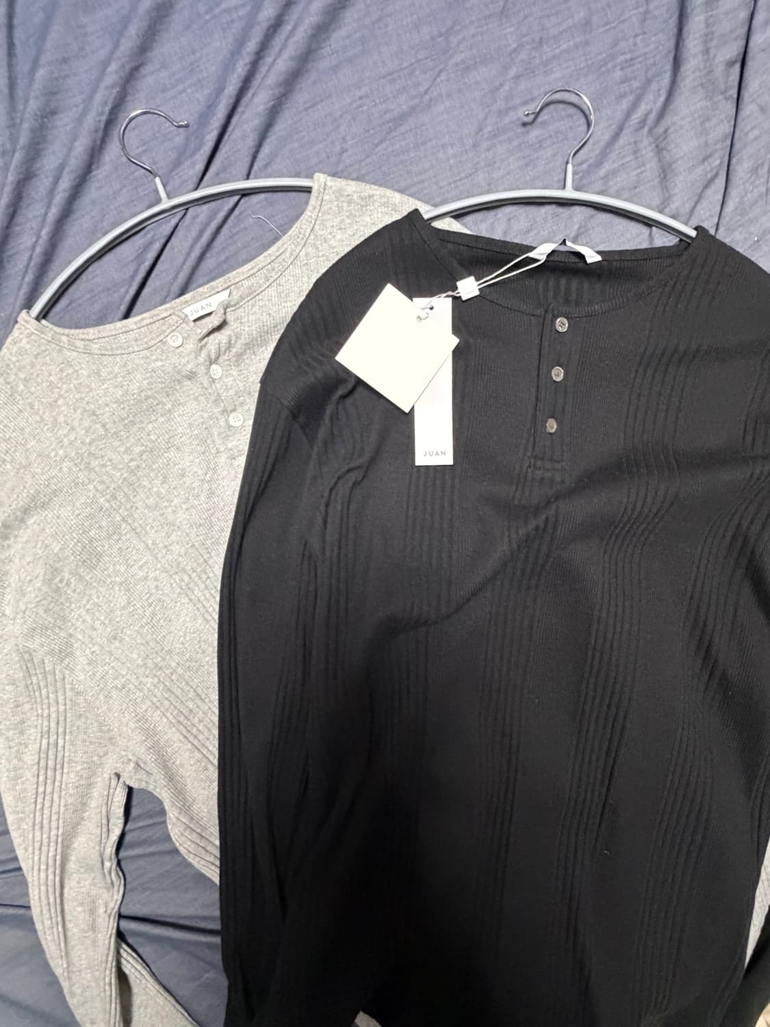 주앙옴므 헨리넥 롱 슬리브 티셔츠 (블랙,그래이) L 상품이미지1