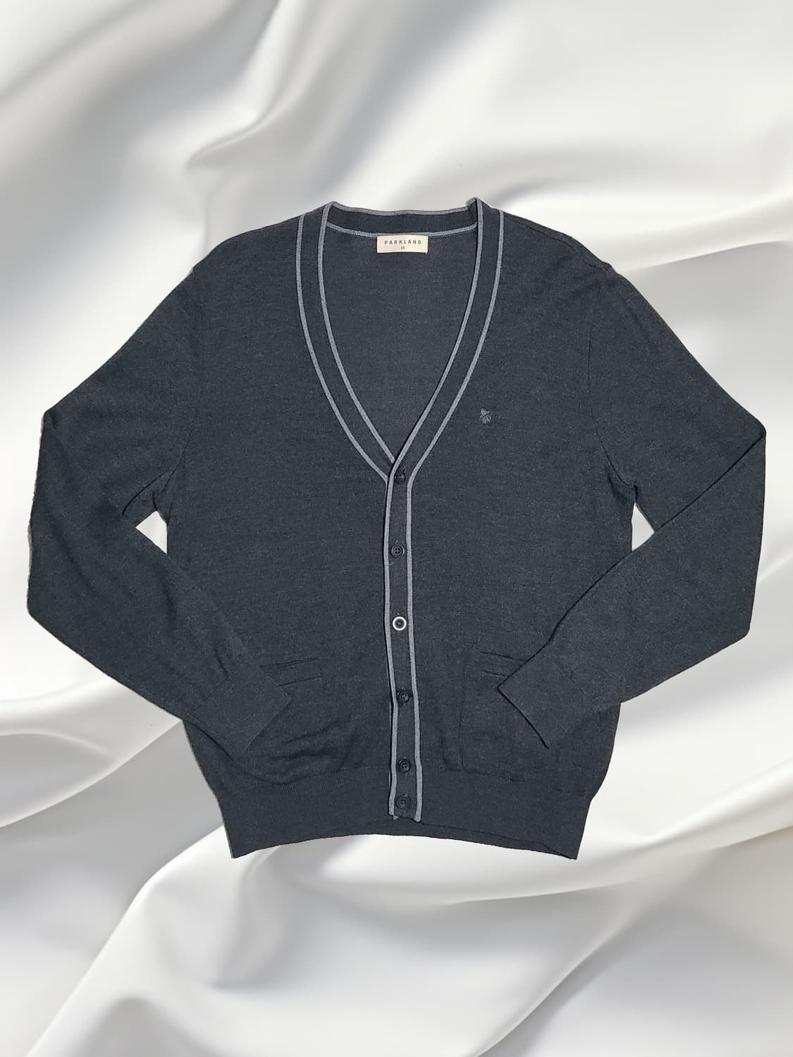 파크랜드 정품 울 혼방 배색 V넥 차콜 가디건 (95) 상품이미지1
