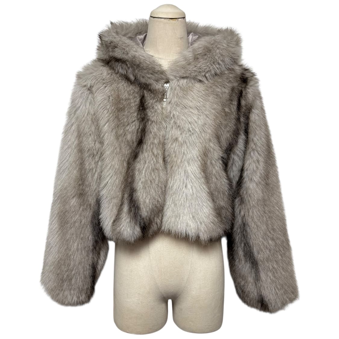 3754 그레이 크롭 후드 퍼자켓 새상품 상품이미지1