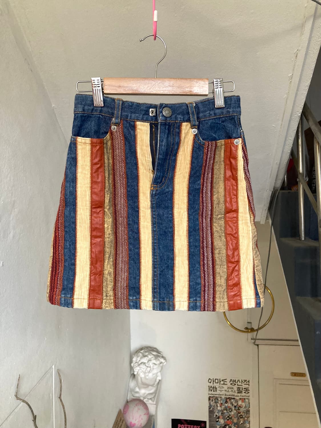 *KIDS* 에스닉 스트라이프 패치 데님 스커트 상품이미지1