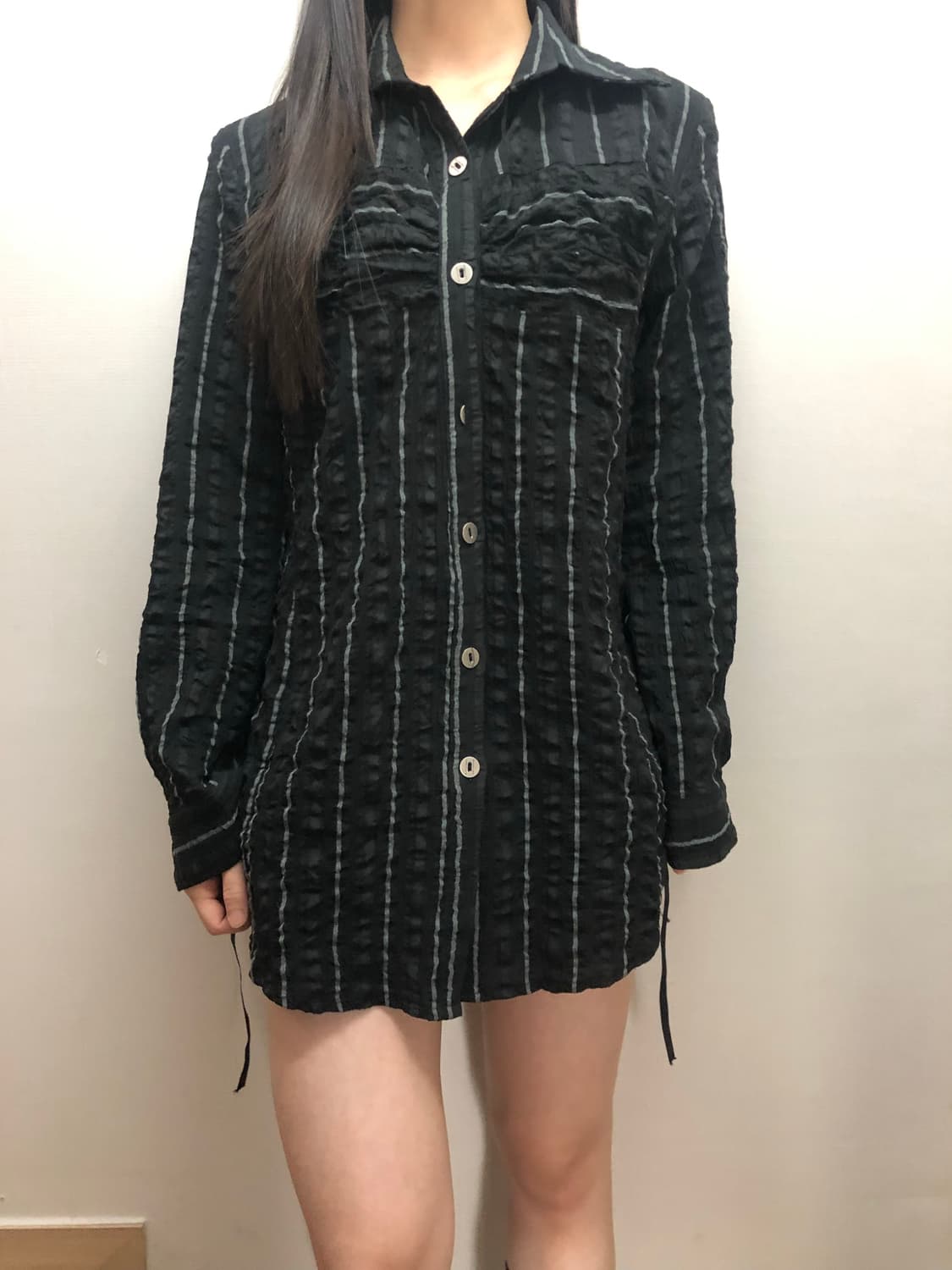 빈티지 블랙 스트라이프 셔링 셔츠 상품이미지6