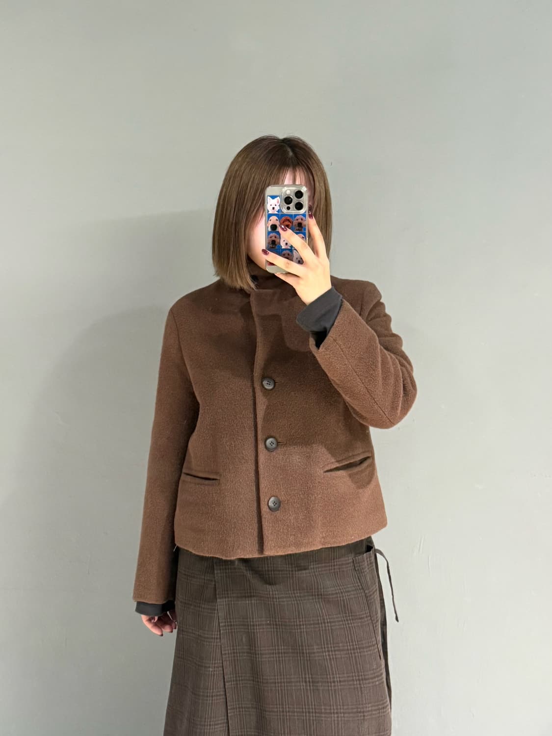 one button high-neck point coat 상품이미지2