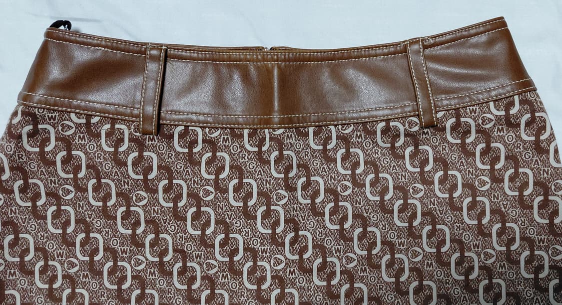[프랑스 빈티지/38] MORGAN 로고 패턴 레더 배색 미니스커트 상품이미지2