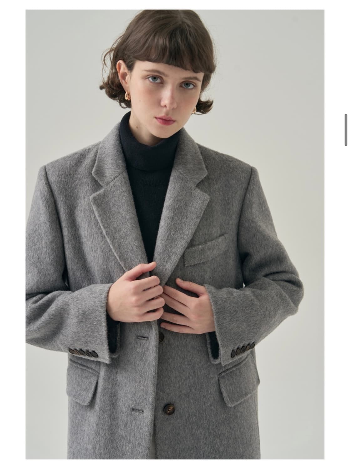 (S) 드로우핏 우먼 래빗 앙고라 울 핸드메이드 싱글 롱 코트 GREY 상품이미지6