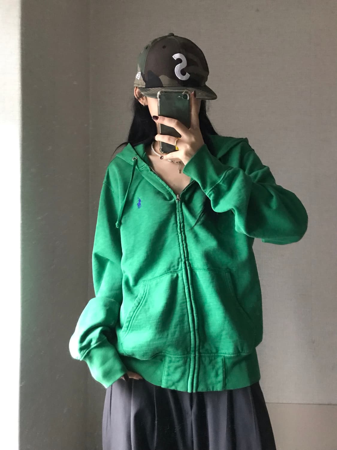 폴로 그린 오버핏 후드집업 상품이미지4