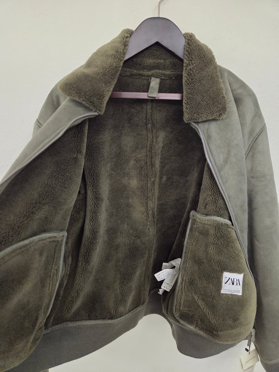 새거))자라 에코 무스탕 자켓 카키색 XL 상품이미지6