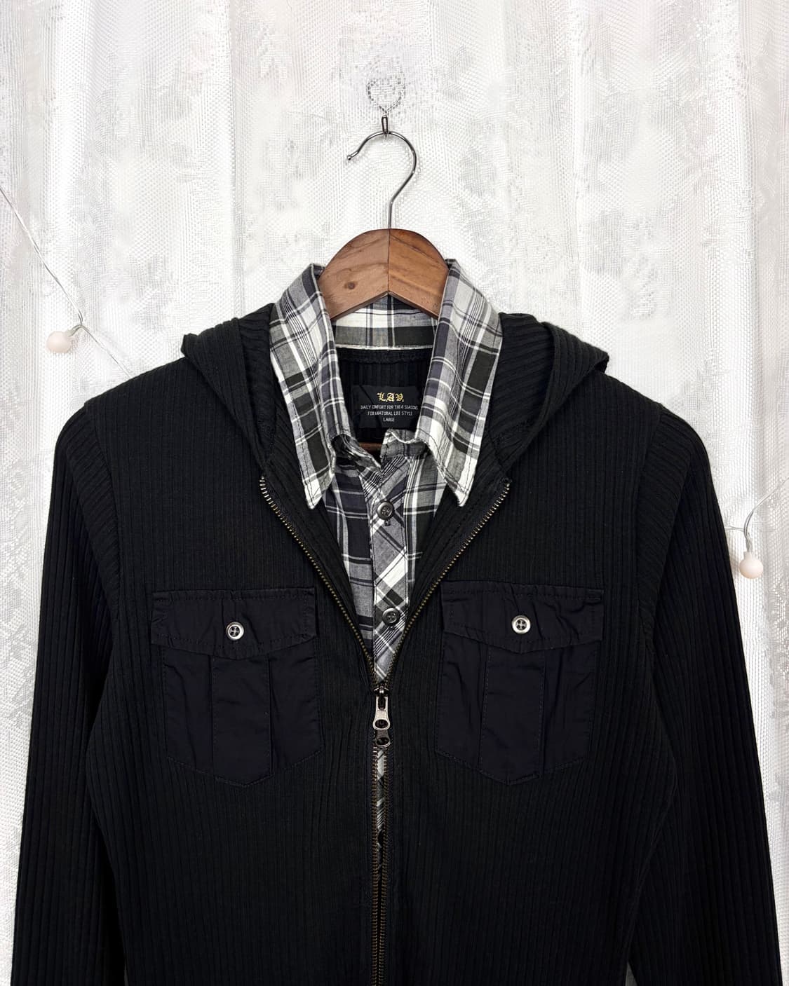 LAD Ribbed Layered Hooded Zip-Up 상품이미지4