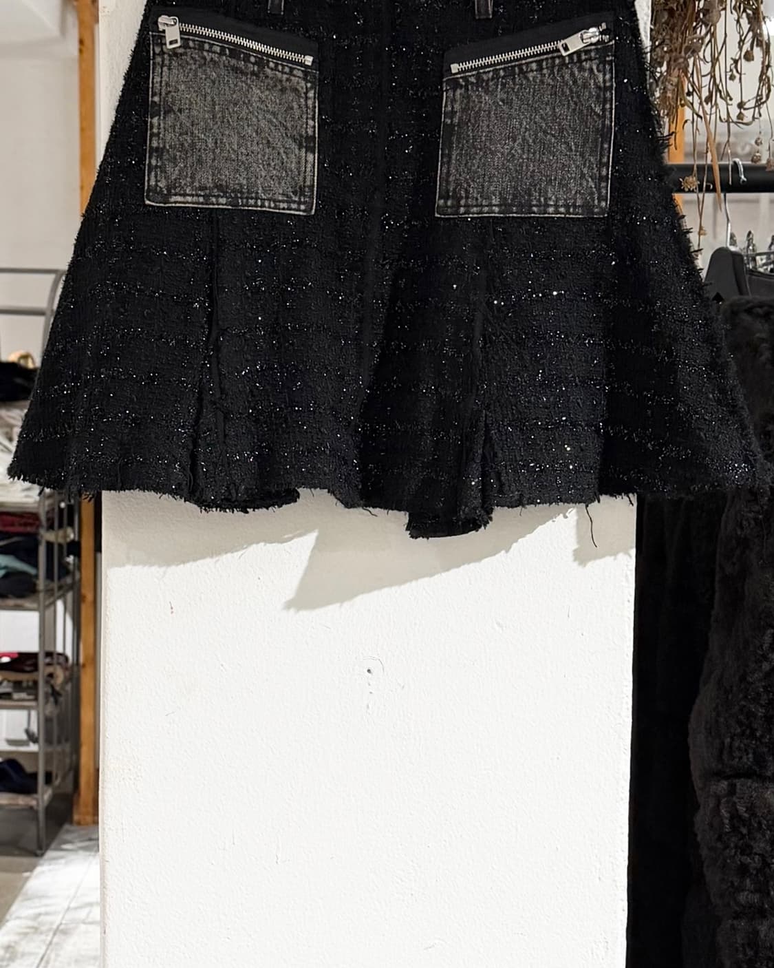 디젤 블랙 트위드 데님 투포켓 에이라인 미니스커트 상품이미지3