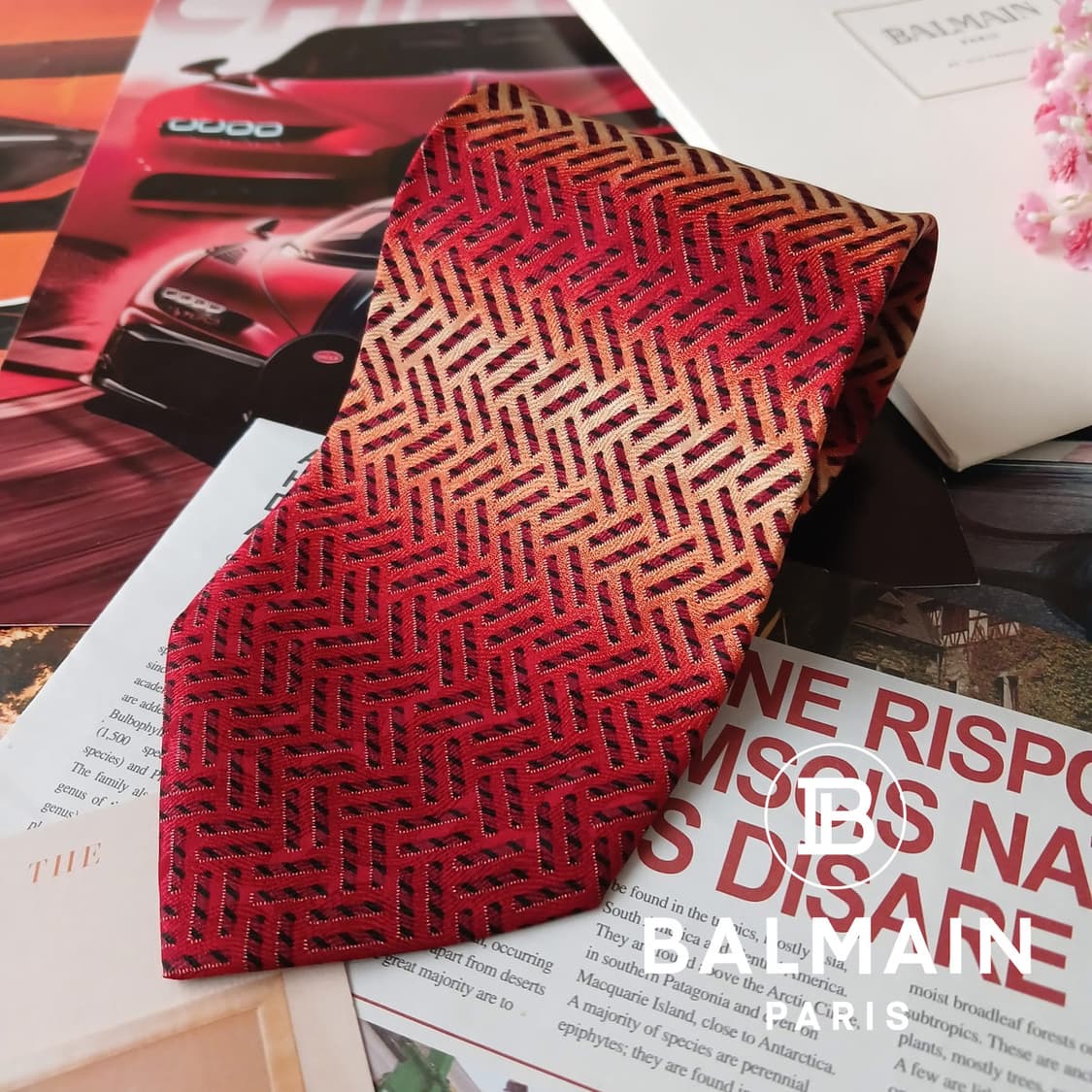 발망 실크 레드 패턴 넥타이 9.8cm A등급 A19257
 상품이미지2