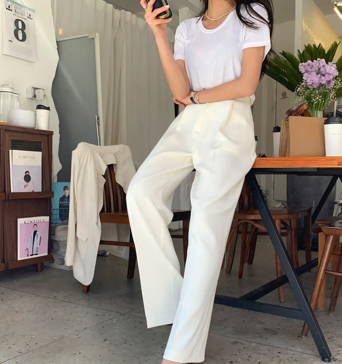 화이트 펀틱 슬랙스 팬츠 상품이미지2