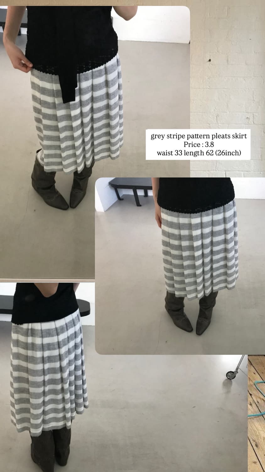 vintage grey stripe pattern pleats skirt 상품이미지10