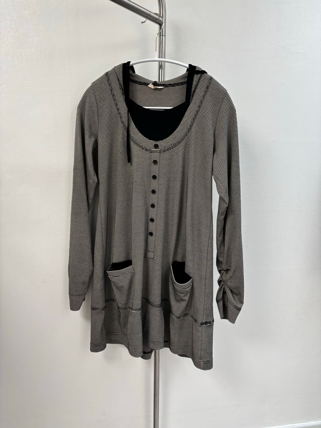 sutfeso 빈티지 스트라이프 벌룬 후디 레이어드 탑 상품이미지1