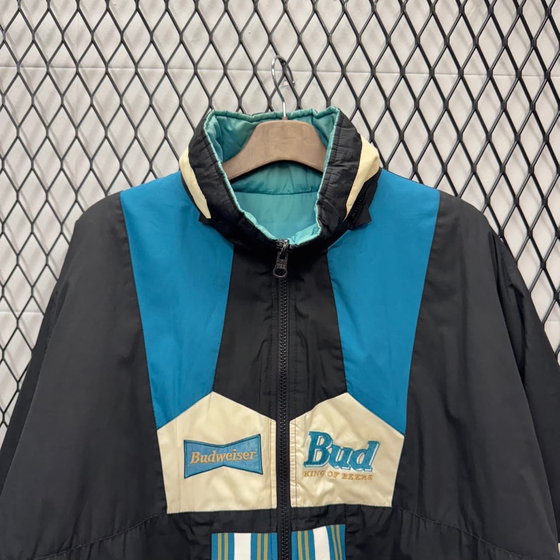 90s 버드와이저 리버시블 패딩 자켓 레터링 로고 디테일 민트 블랙 상품이미지5