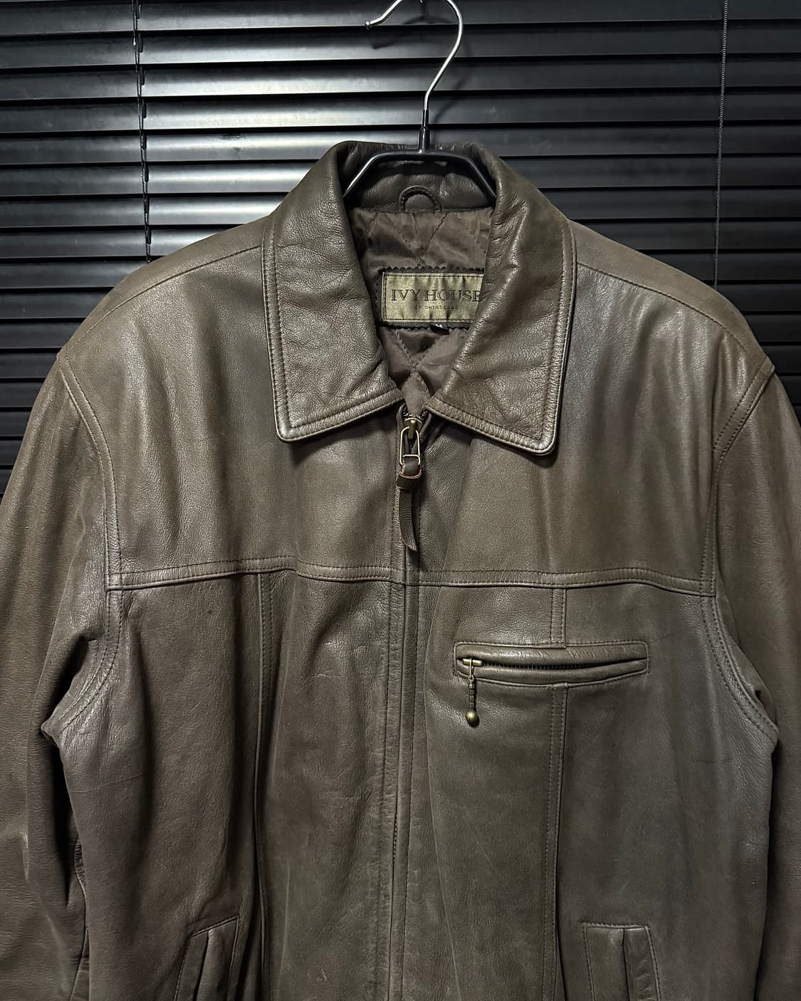 IVY HOUSE 소가죽 레더 바이커 라이더 브라운 집업 코치 자켓 봄버 상품이미지3