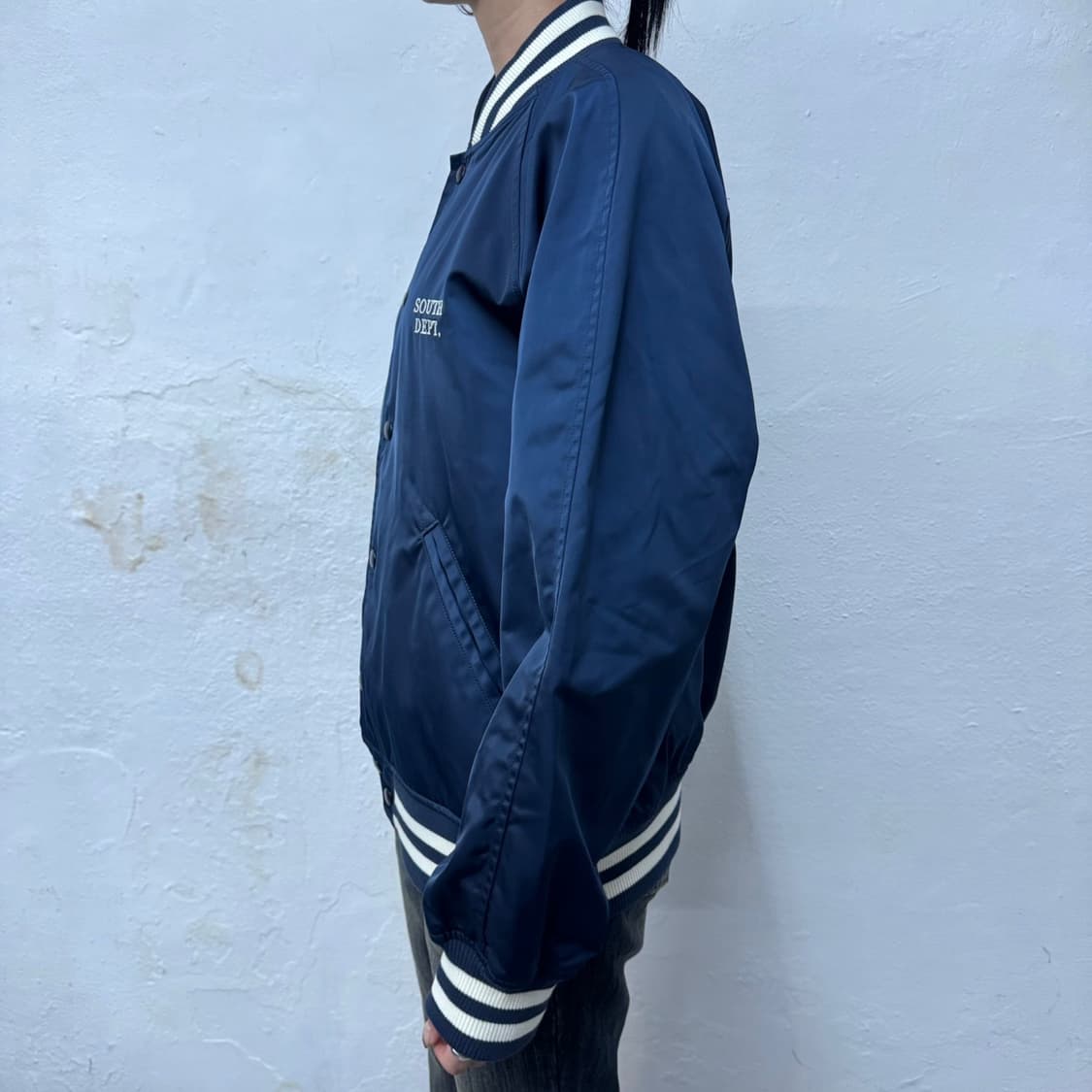 INHERIT 블루컬러 스펠링 자수로고 폴리에스터 스타디움 자켓 상품이미지2