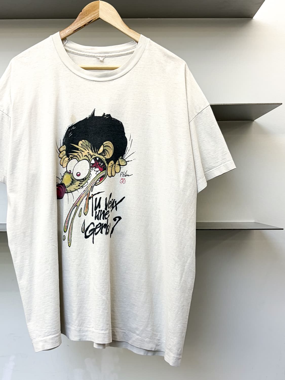 빈티지 90s Tu Veux Une Gerbe? 카툰 티 상품이미지2