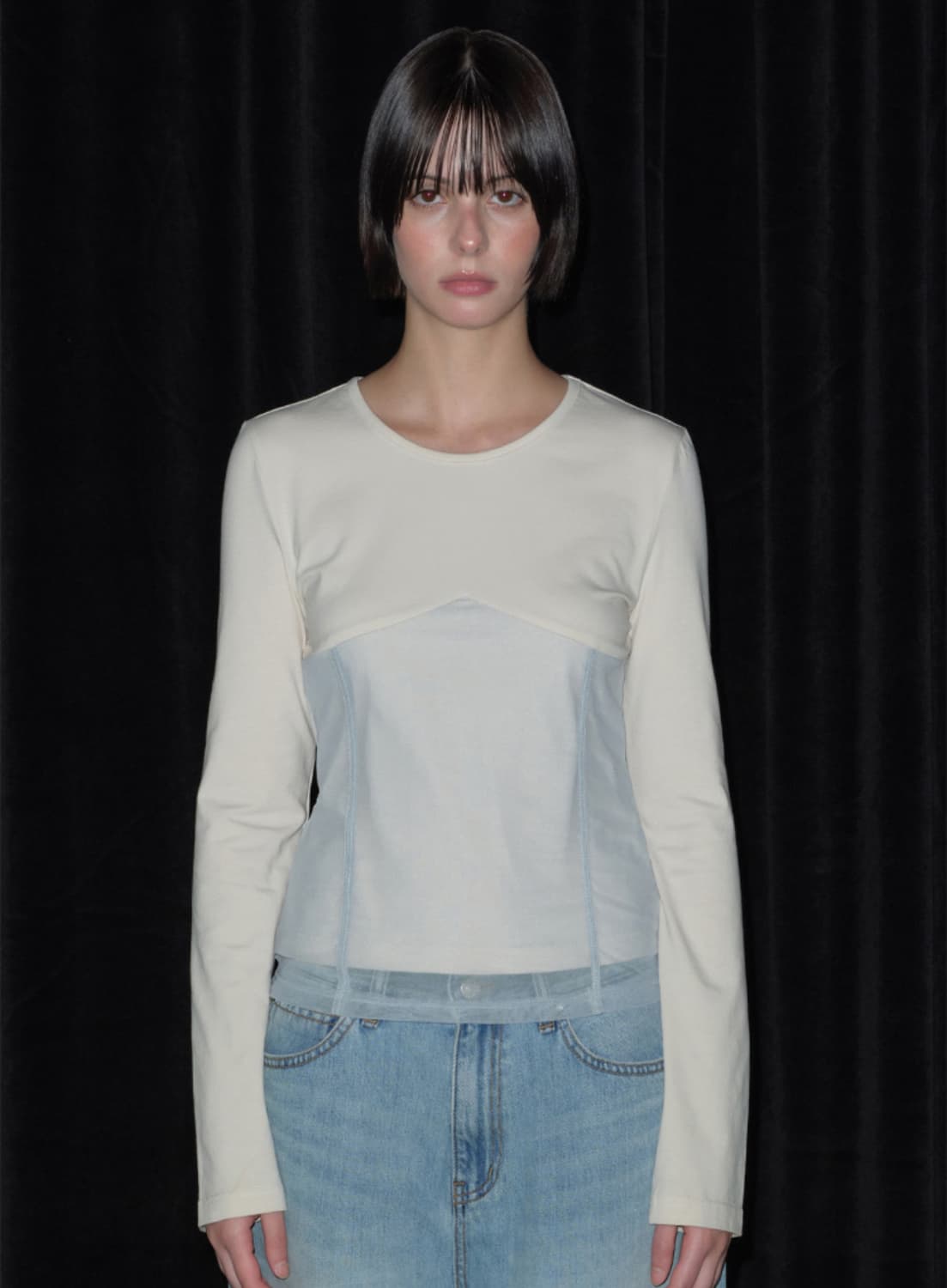 마가린핑거스 매쉬 레이어드 티셔츠 (크림) 상품이미지1