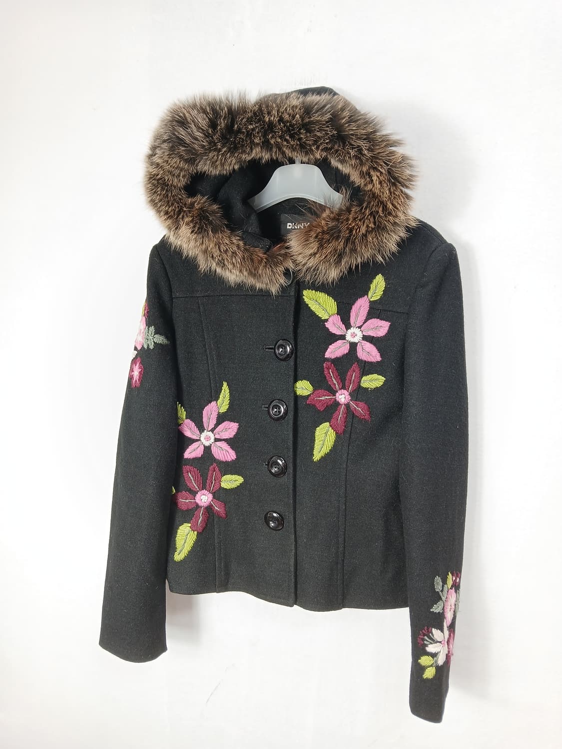 DKNY 빈티지 꽃 자수 후드 블랙자켓 85 XS 상품이미지3