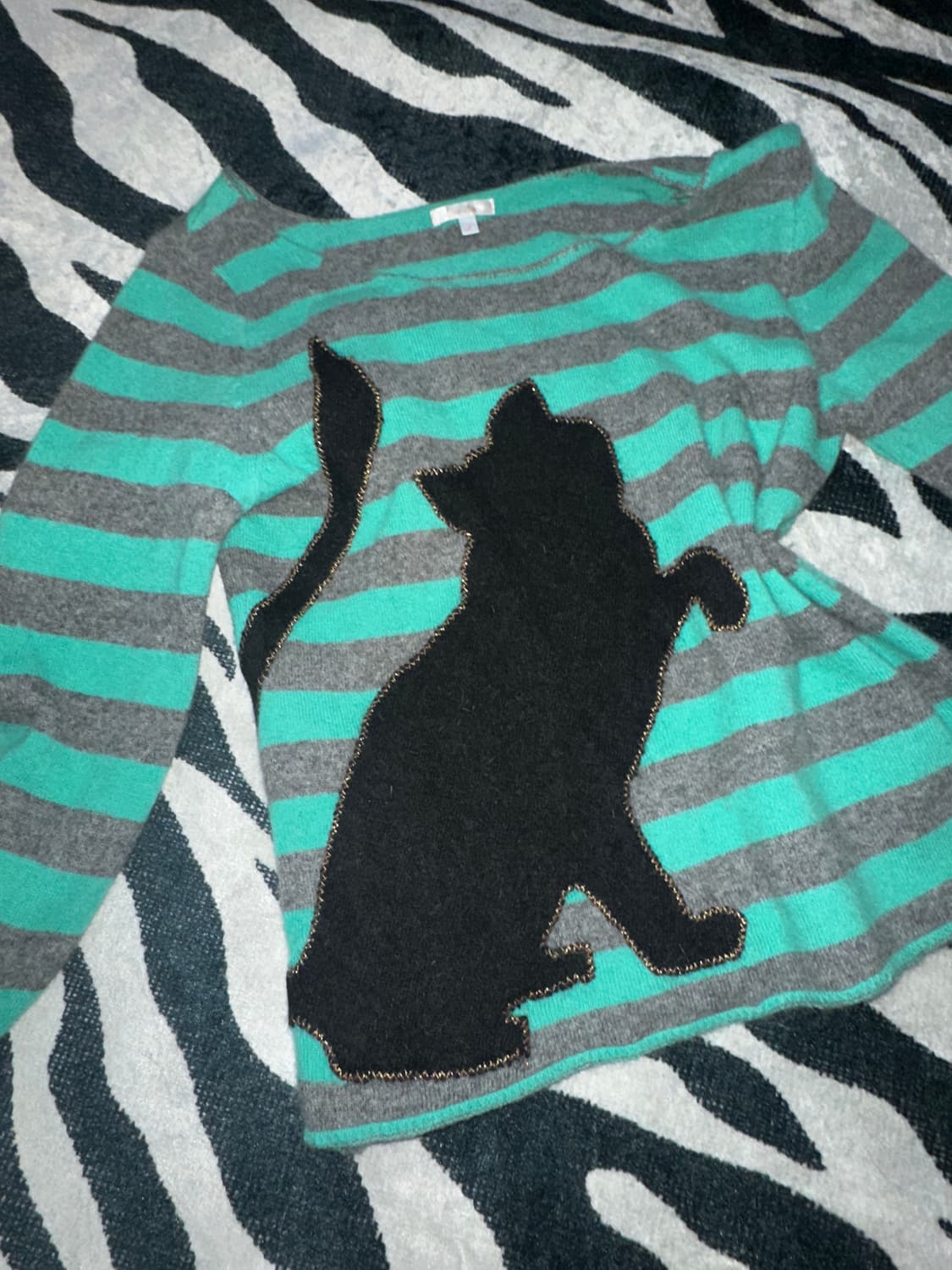 일본빈티지 Lux Lux Lux mint stripe cat knit  상품이미지1